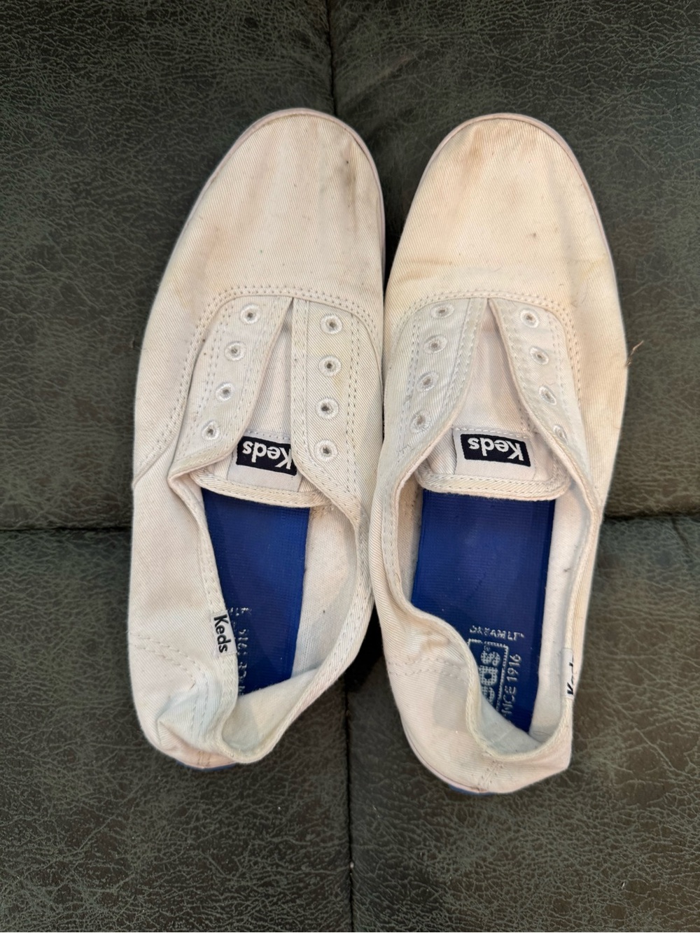 Keds White Slip-On Canvas Shoes with Blue Insole